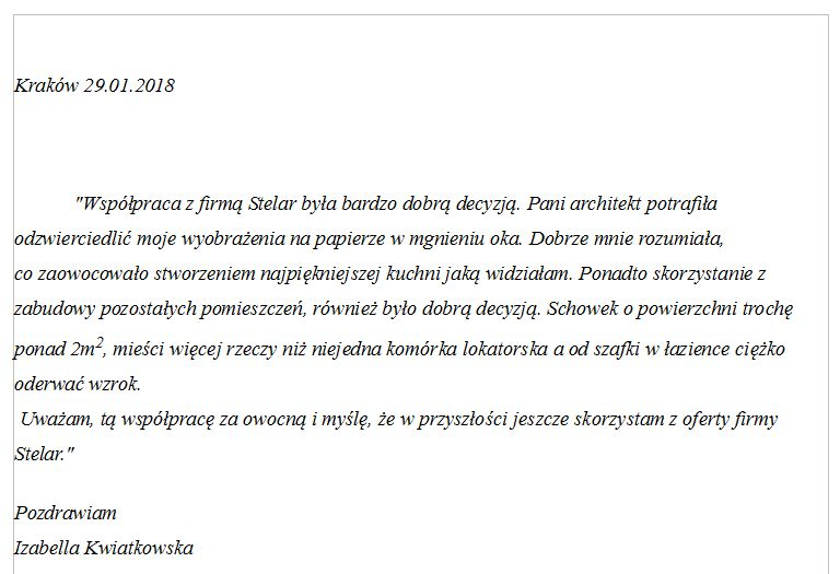 Skan oryginalnej opinii Izabelli Kwiatkowskiej