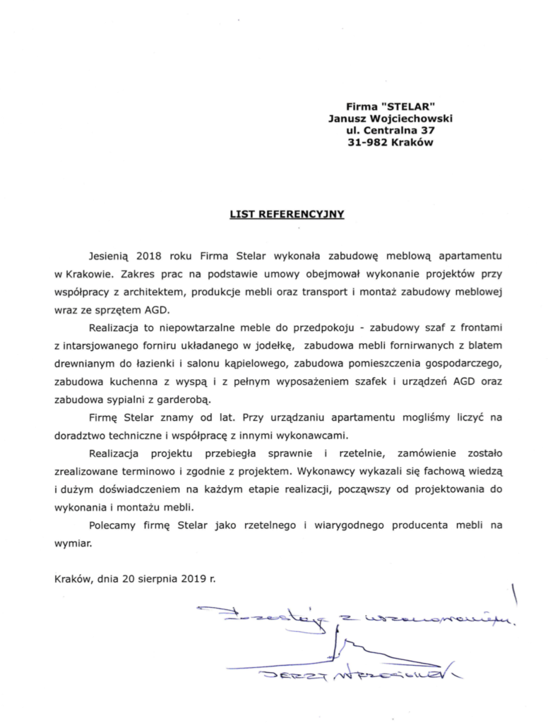 Skan oryginalnego listu referencyjnego Teresy Wrzecionek