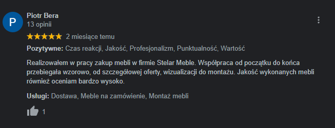 Zrzut oryginalnej opinii Google Piotra Bery